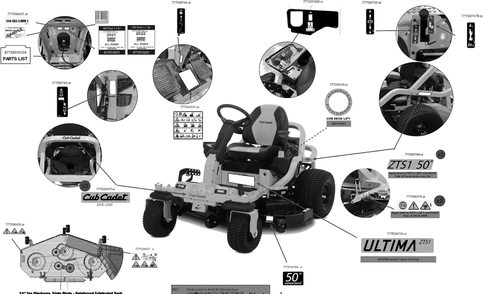 Label Map Diagram and Parts List for ZTS1-50KH (17ARGBYLA10)(2022) Cub Cadet Lawn Tractor